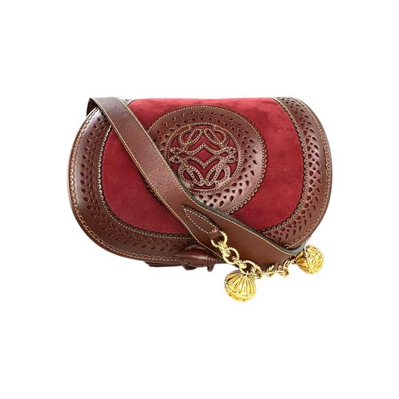 Loewe Handbags - Loewe Vintage Anagram Sevilla Suede Leather Shoulder Bag